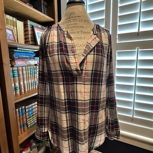 Canyon River Blues Plaid V-Neck Tunic in Blue, Red, and Cream